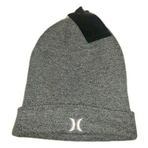 New Hurley Beanie Cuff knit Hat Gray w/White Logo Adult‎ Unisex OSFA $20